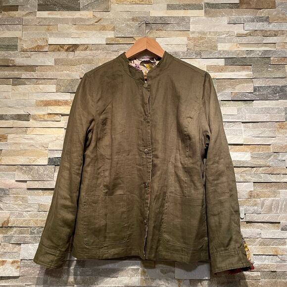 Chico’s Reversible Linen Jacket | 1 M, Fall Floral & Olive Green Capsule Piece - Picture 4 of 11